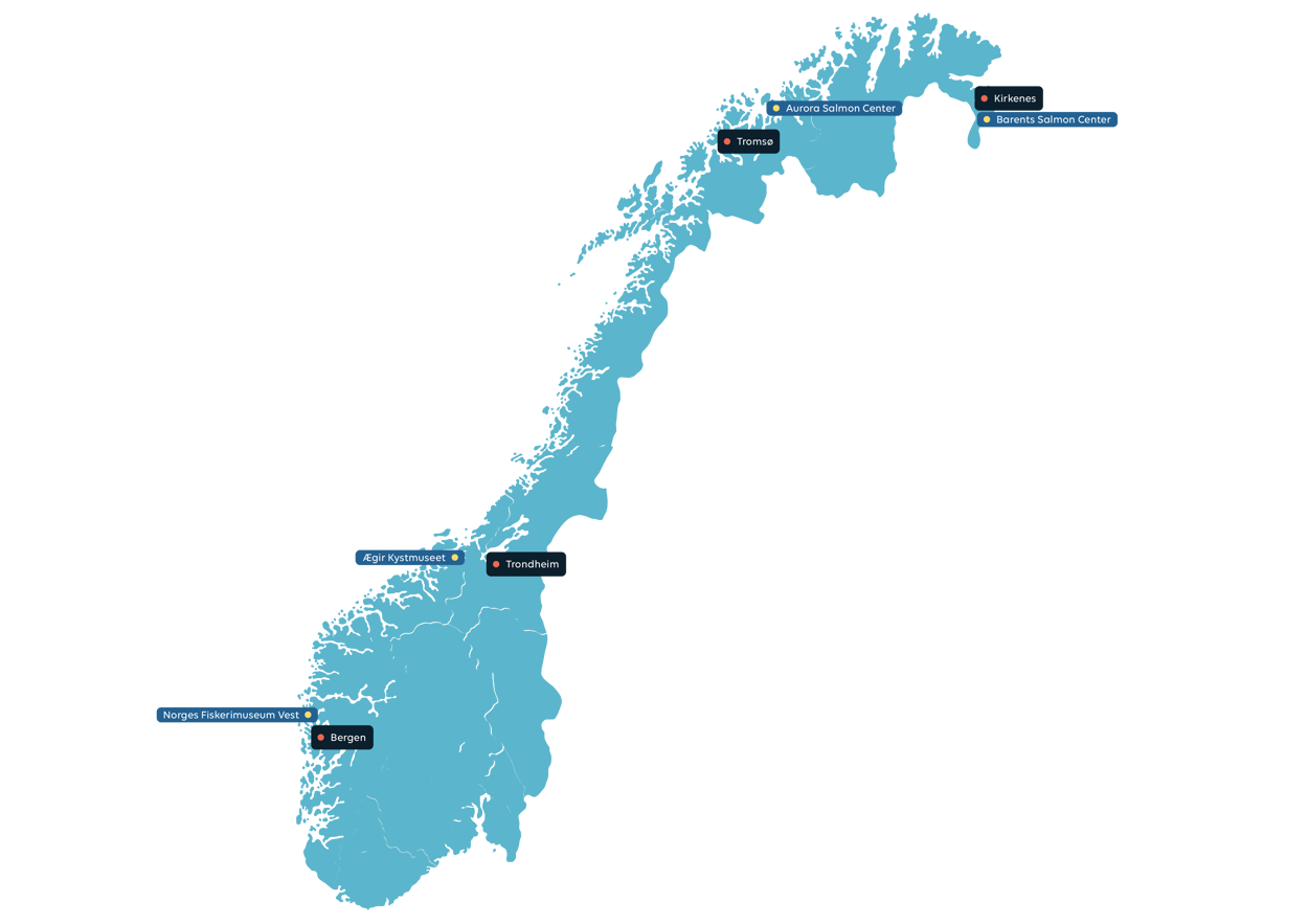 Kart over visningsenterene i Norge